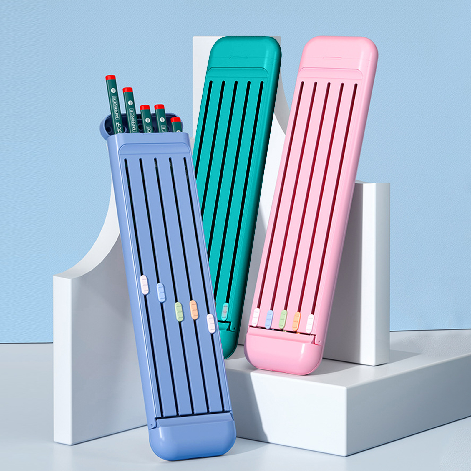 2022 새로운 휴대용 연필 편지지 상자 세트 눈금자 연필 지우개 4 조각 세트 작은 연필 상자 초등학교 학교 용품